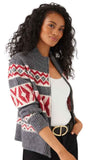 Mock Neck Jacquard Zip Sweater