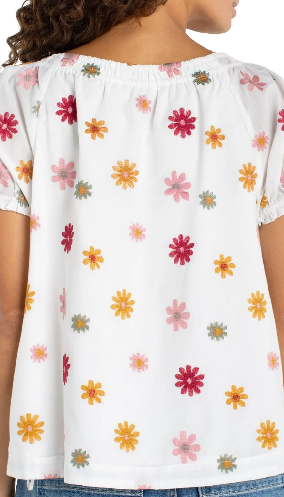 Short Sleeve Tie Neck Woven Top