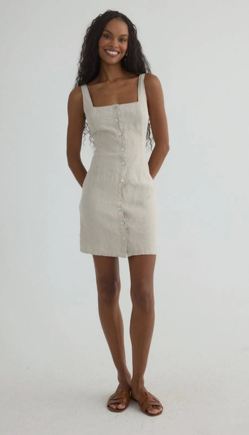 Square Neck Button Front Mini Dress