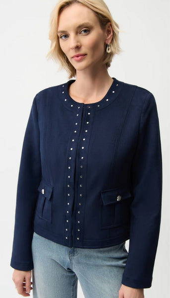 Faux Suede Jacket with Hook & Eye Closure