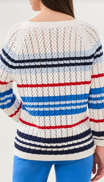 3/4 Sleeve Crew Neck Sweater With Cable