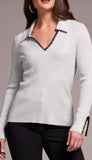 Long Sleeve Polo Sweater With Blanket Stitch Collar