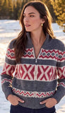 Mock Neck Jacquard Zip Sweater
