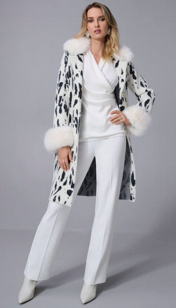 Animal Jacquard Coat With Faux Fur