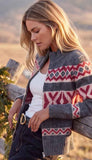 Mock Neck Jacquard Zip Sweater