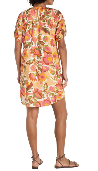 Short Sleeve Shirred Button Front Dress