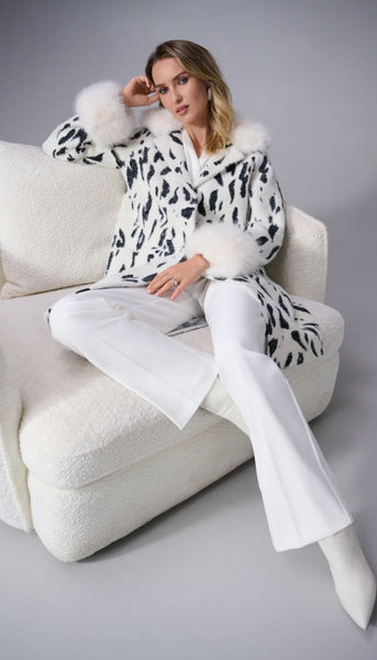 Animal Jacquard Coat With Faux Fur