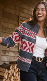 Mock Neck Jacquard Zip Sweater