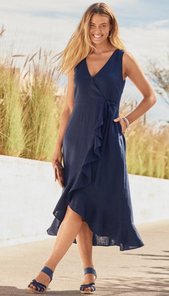 Coastalina Sleeveless Wrap Midi Dress