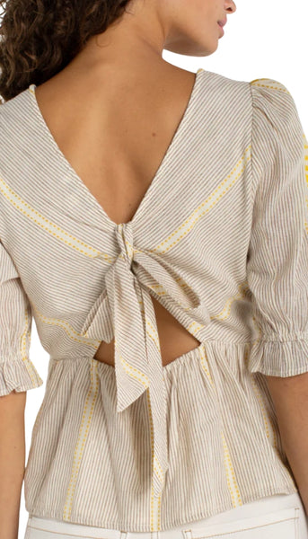 Half Sleeve Tie Neck Top