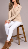Long Sleeve Polo Sweater With Blanket Stitch Collar