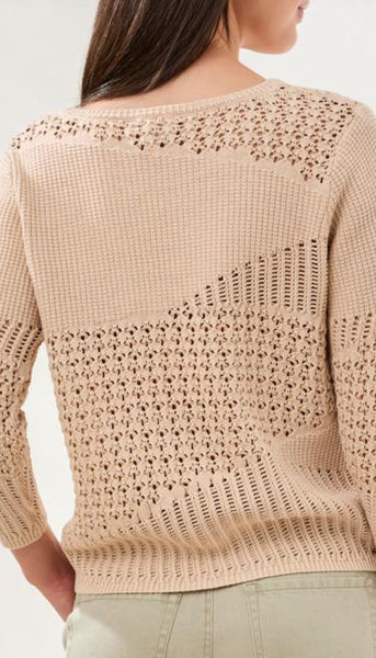 Crew Neck 3/4 Sleeve Textured Sweater