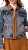 Zip Front Denim Jacket with Suede