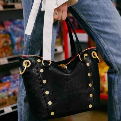 Daniel Medium Black Bag, Red Zip