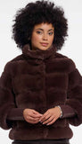 Faux Fur Jacket With Knitted Sleeve