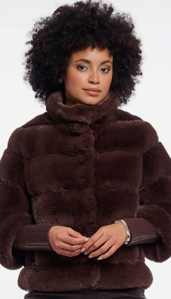 Faux Fur Jacket With Knitted Sleeve