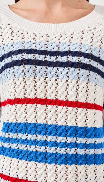 3/4 Sleeve Crew Neck Sweater With Cable