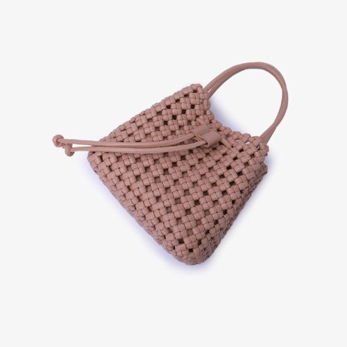 Perrie Bucket Mini Woven Square Tote - Light Tan