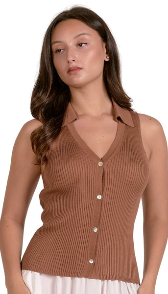 V-Neck Button  Down Vest