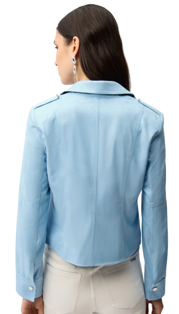 Faux Suede Fitted Jacket With Decorative Buckles