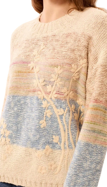 Long Sleeve Crew Neck Sweater With Embroidered Detail