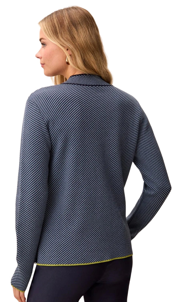 Long Sleeve Split Neck Sweater With Piping