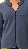 Long Sleeve Split Neck Sweater With Piping