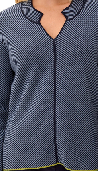 Long Sleeve Split Neck Sweater With Piping