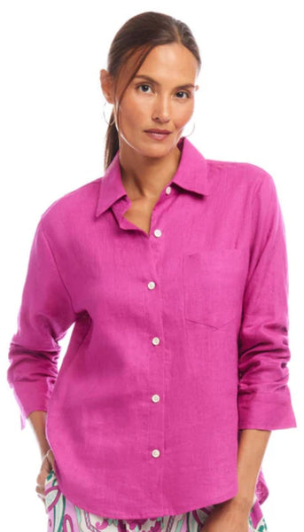 Linen Ruched Sleeve Shirt