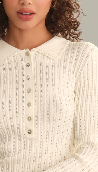 Tabitha Crochet Collar Long Sleeve Henley