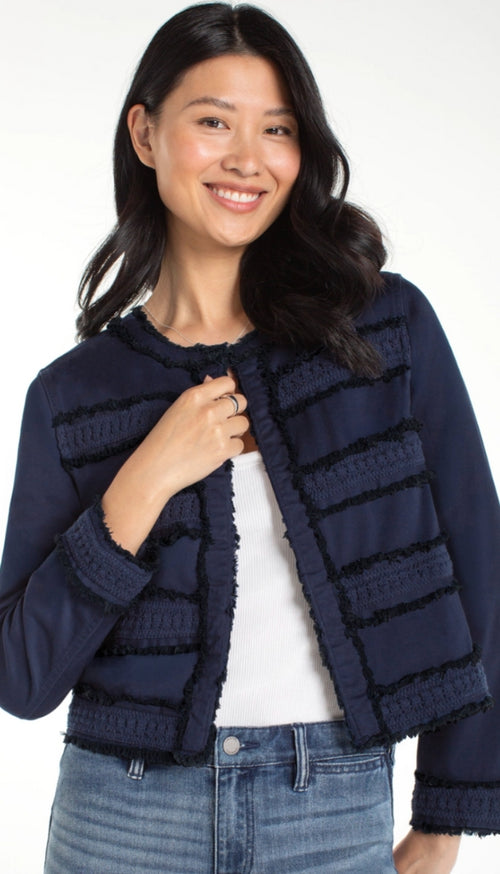 Collarless Jacket with Fray & Lace