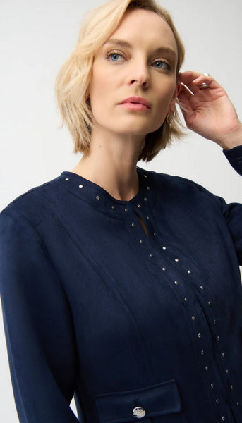 Faux Suede Jacket with Hook & Eye Closure