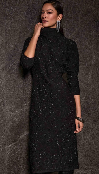 Sequined Sweater Turtleneck Dress