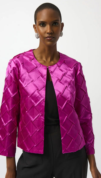 Textured Satin Collarless Jacket