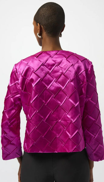 Textured Satin Collarless Jacket
