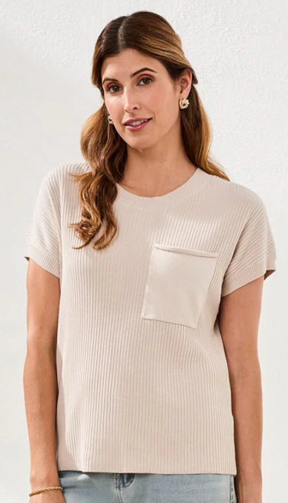 Short Sleeeve Dolman Sweater With Pocket