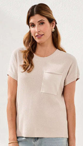 Short Sleeeve Dolman Sweater With Pocket