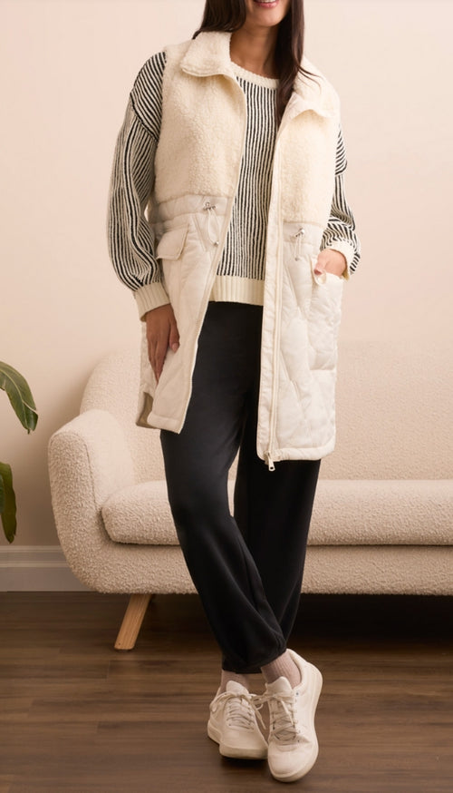 Sleeveless Mix Media Sherpa Vest
