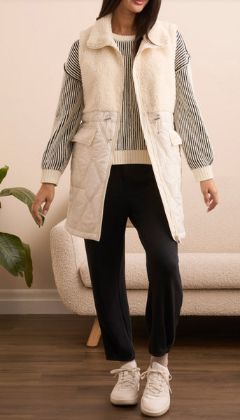 Sleeveless Mix Media Sherpa Vest