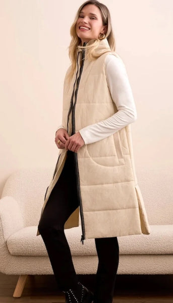 Long Zip Front Quilted Vest