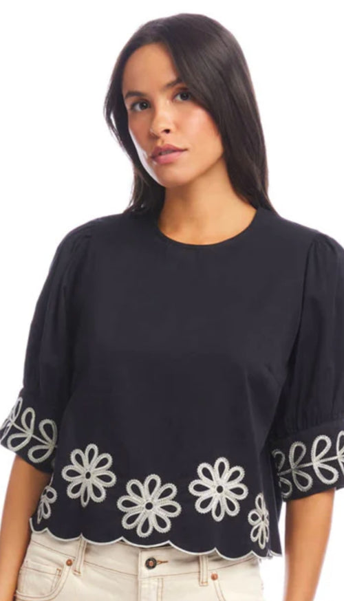 Embroidered Scallop Top