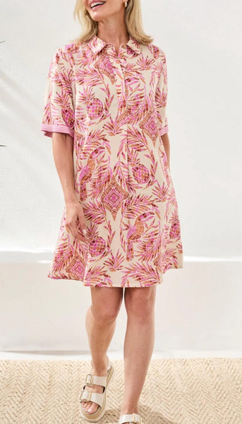 Half Sleeve Button Front Dress