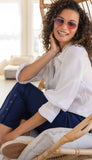 Adjustable Sleeve Button Front Top