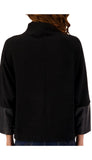 Funnel Neck Sweater With Leather Cuff