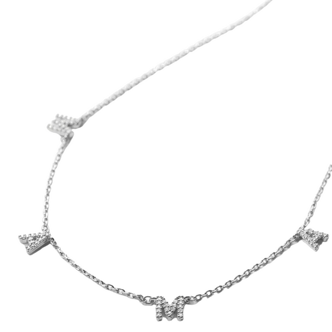 Mama Necklace - Silver Crystal