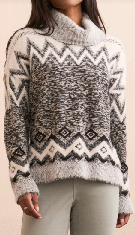 Grey Mix Ground Intarsia Rib Sweater