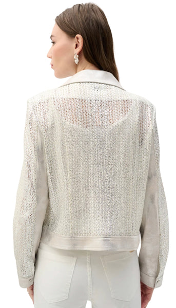 Faux Suede Foiled Knit Moto Jacket