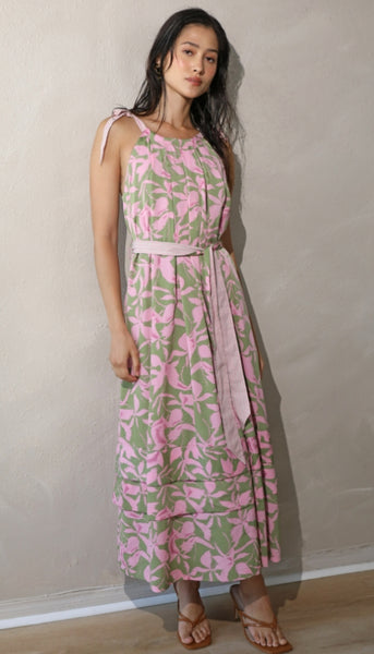 Nali Print Tie Shoulder Maxi Dress