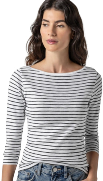 Striped 3/4 Sleeve Boatneck