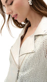 Faux Suede Foiled Knit Moto Jacket